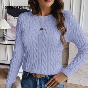 PXS Shein Light Blue Round Neck Drop-Shoulder Sweater